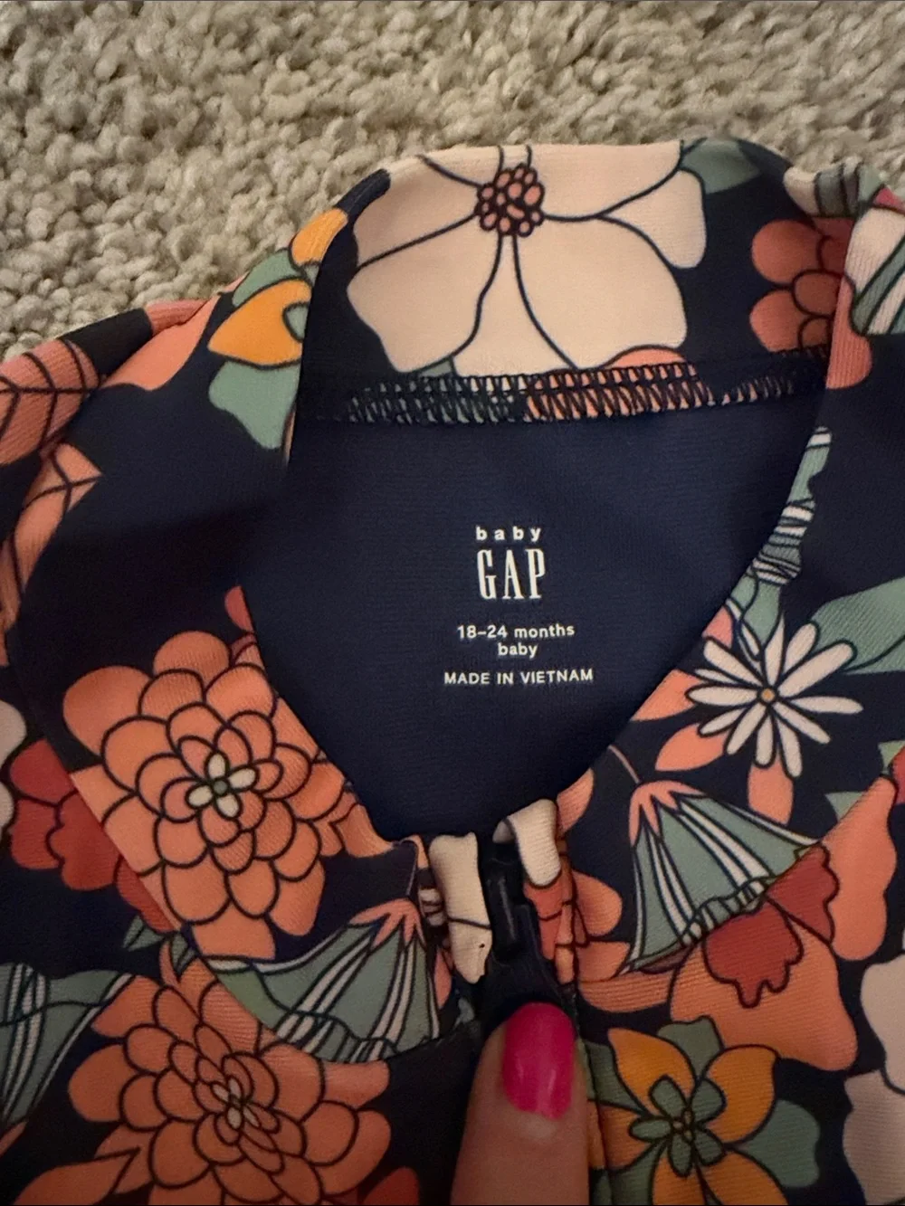 GAP Kids Floral One-Piece Rash Guard - Navy, Coral, Yellow & Cream